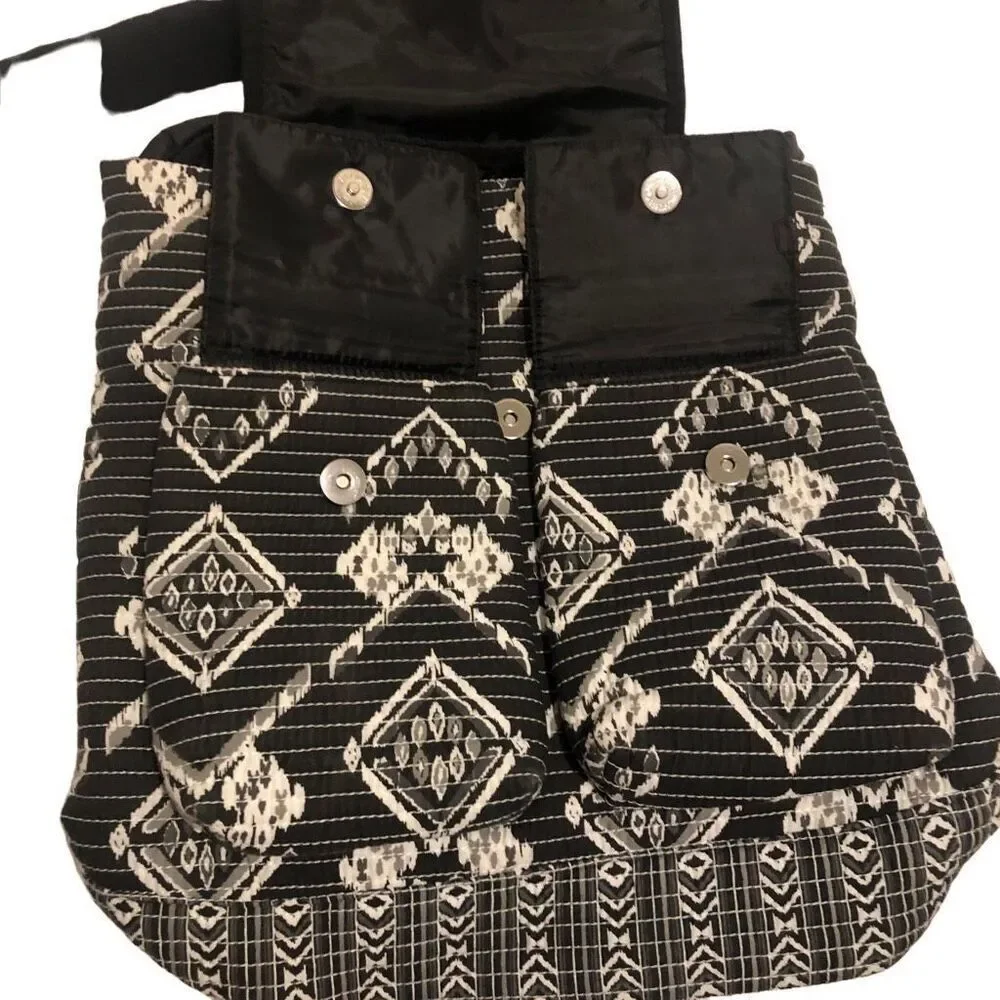 No Boundaries Boho Quilted Backpack Front Snap Pockets Inner Drawstring Closure
